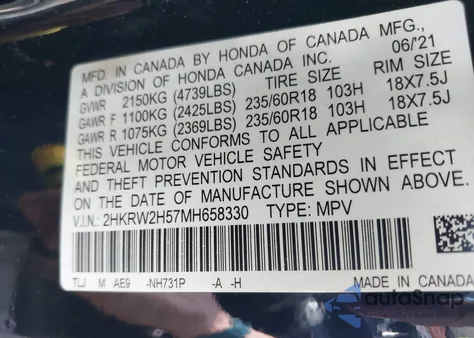 2021 Honda Cr-V Awd Ex z USA, uszkodzony, nr VIN 2HKRW2H57MH658330